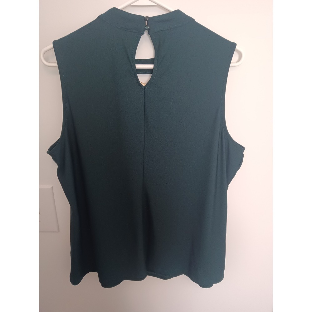 AUW Womens Green Sleeveless Blouse Gold Coin Chain V-Neck Top Size Large - Picture 4 of 4
